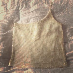 EXPRESS One shoulder sequins fitted top